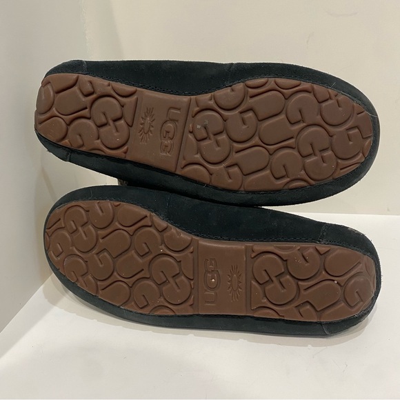 UGG Ansley Women’s 7.5 Black Suede Shearling Moccasin Slippers - Picture 7 of 10